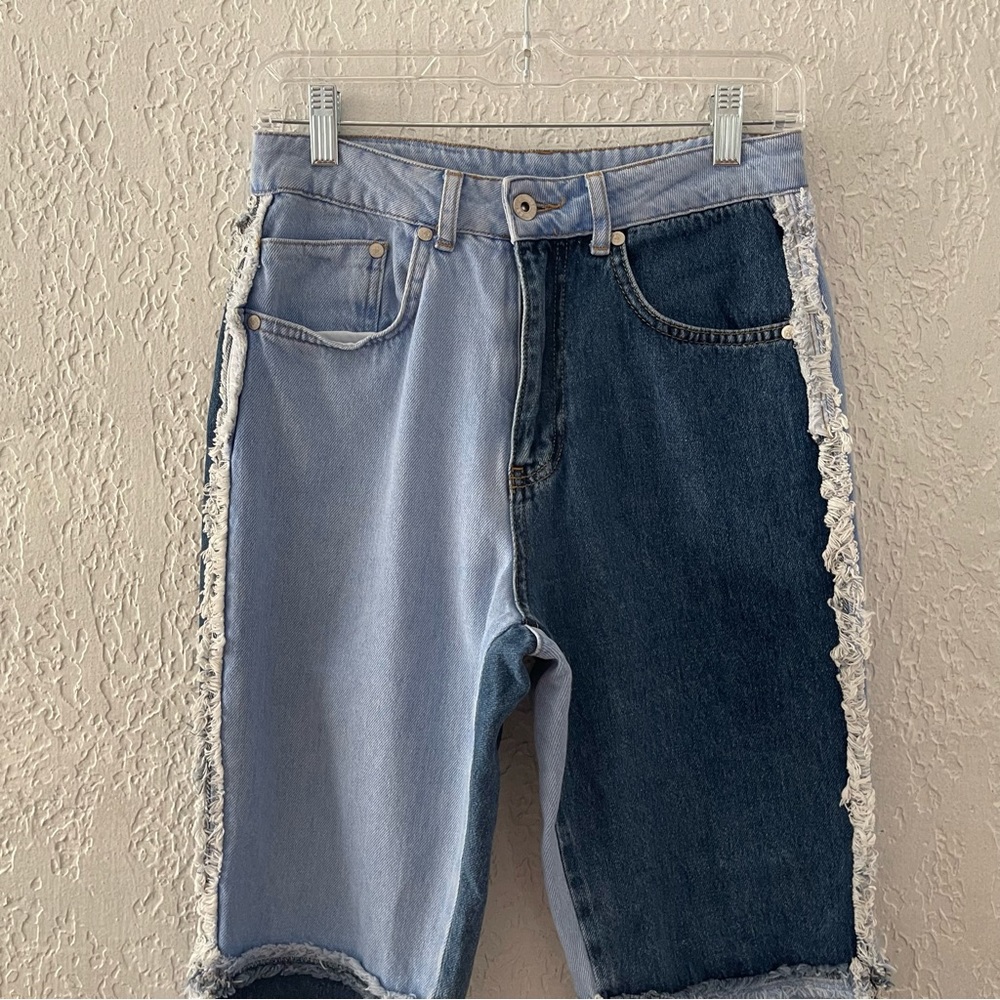 Ragged Priest Mom Jeans Pant High Equilibrium Patchwork Denim Tapered Indigo - Picture 7 of 14